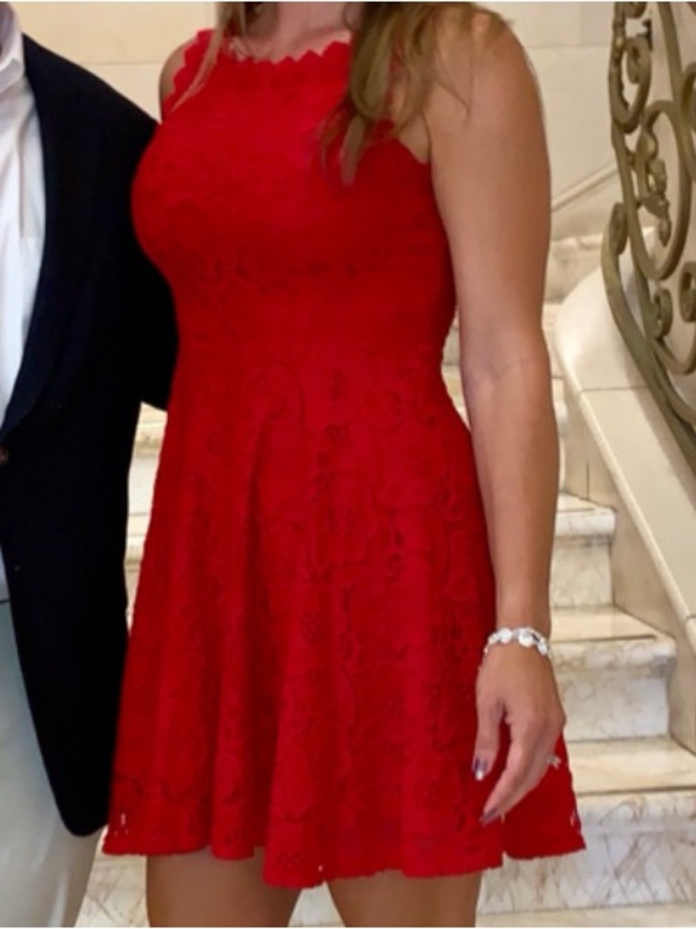 Red Lace Sleeveless Fit-and-Flare Dress